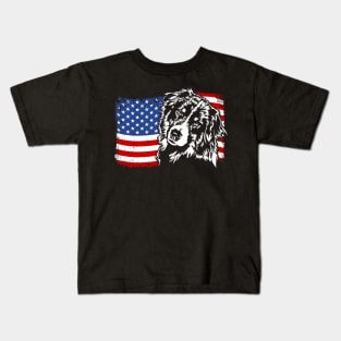 Proud Australian Shepherd American Flag patriotic dog Kids T-Shirt